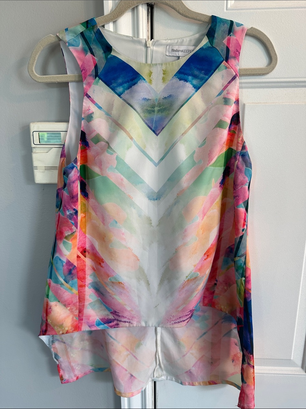 Finders Keepers Multicolor Watercolor Chevron Sleeveless Top - Pink, Blue, Green